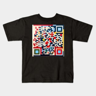 RickRoll QR Code Piet Mondrian Style Painting Kids T-Shirt